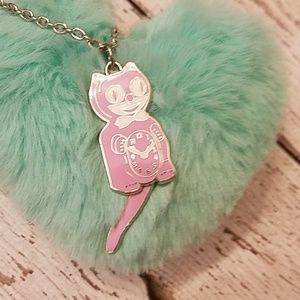 Retired pink kit-cat klock clock necklace